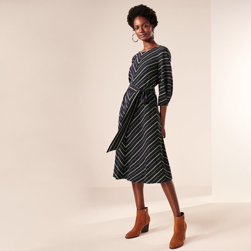 Nine West | Mitered Belted Dress in Navy and Green